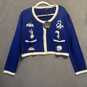 NWT Dolls Kill X Looney Tunes Cropped Cardigan Sweater Womens Plus‎ Size 1X Blue